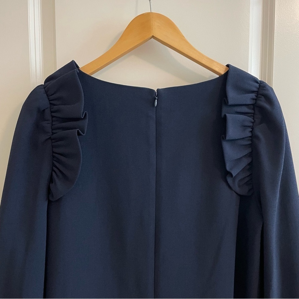 NWT Eliza J Ruffle Puff Shoulder Shift Dress Navy Blue Size 12 - Picture 3 of 11